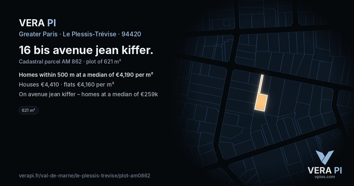 16 bis avenue jean kiffer, Le Plessis-Trévise at night – the plot lit, the parcels around coloured by the prices near them