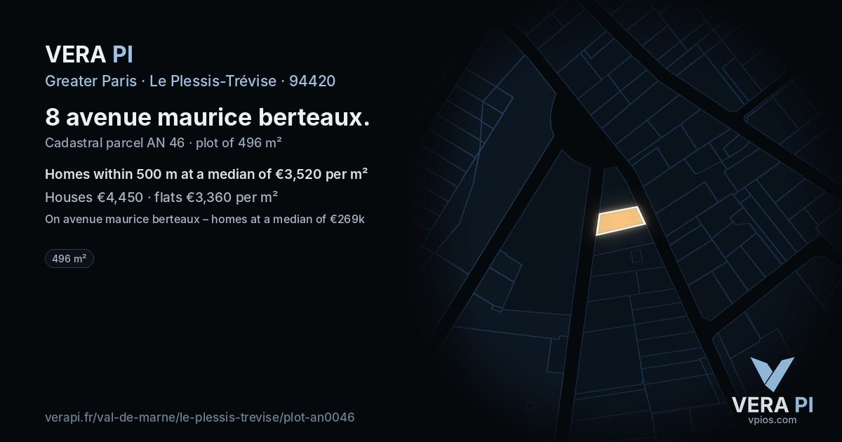8 avenue maurice berteaux, Le Plessis-Trévise at night – the plot lit, the parcels around coloured by the prices near them