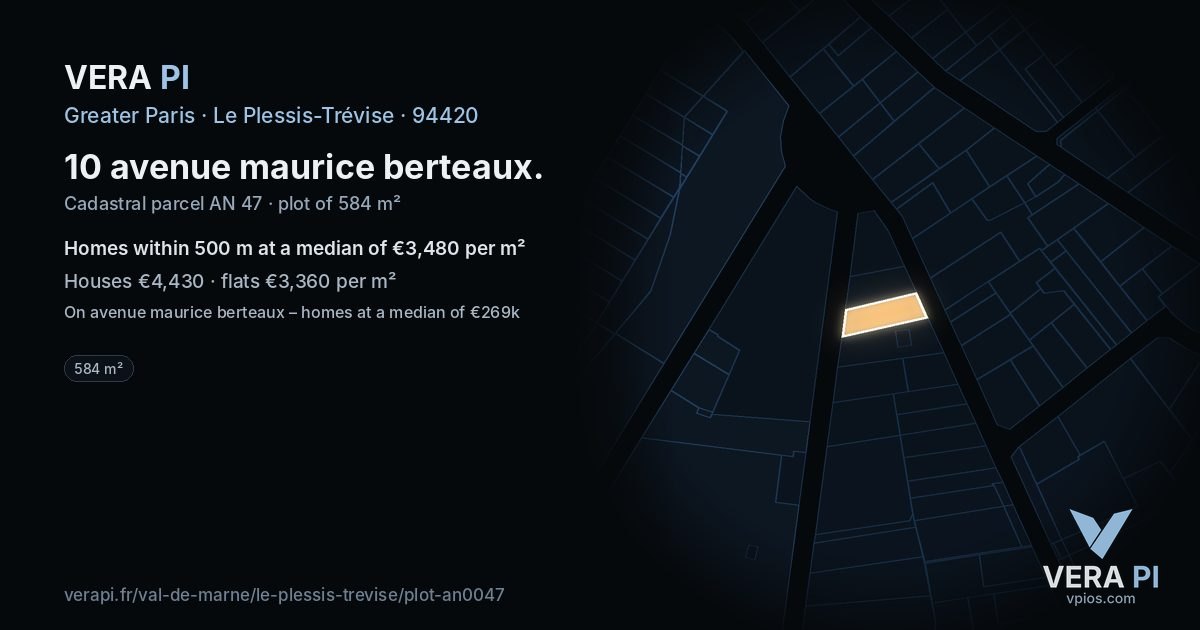 10 avenue maurice berteaux, Le Plessis-Trévise at night – the plot lit, the parcels around coloured by the prices near them