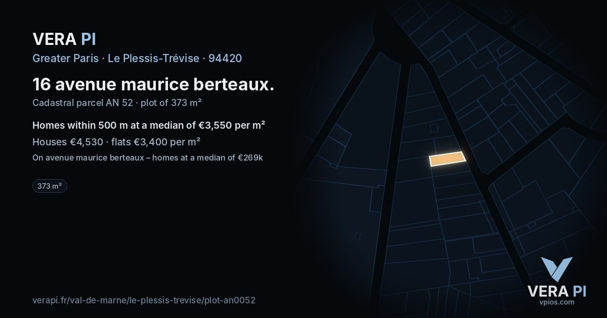 16 avenue maurice berteaux, Le Plessis-Trévise at night – the plot lit, the parcels around coloured by the prices near them