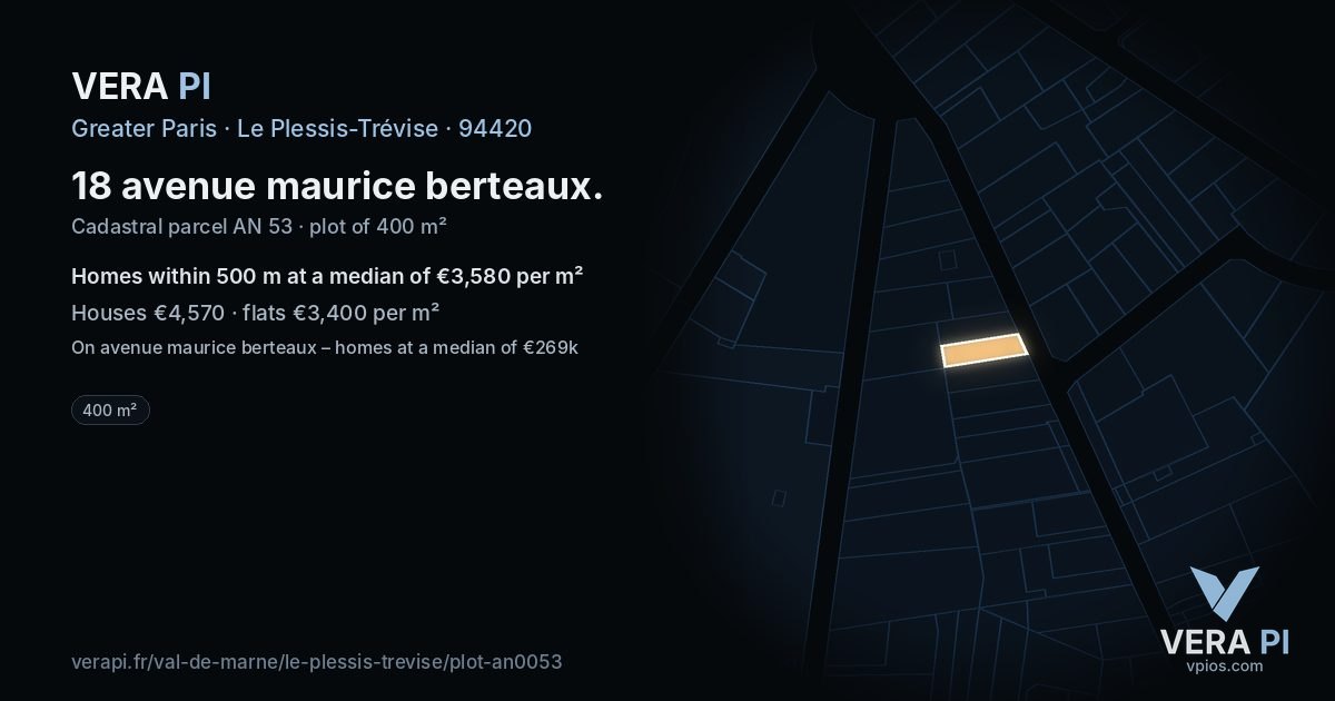 18 avenue maurice berteaux, Le Plessis-Trévise at night – the plot lit, the parcels around coloured by the prices near them