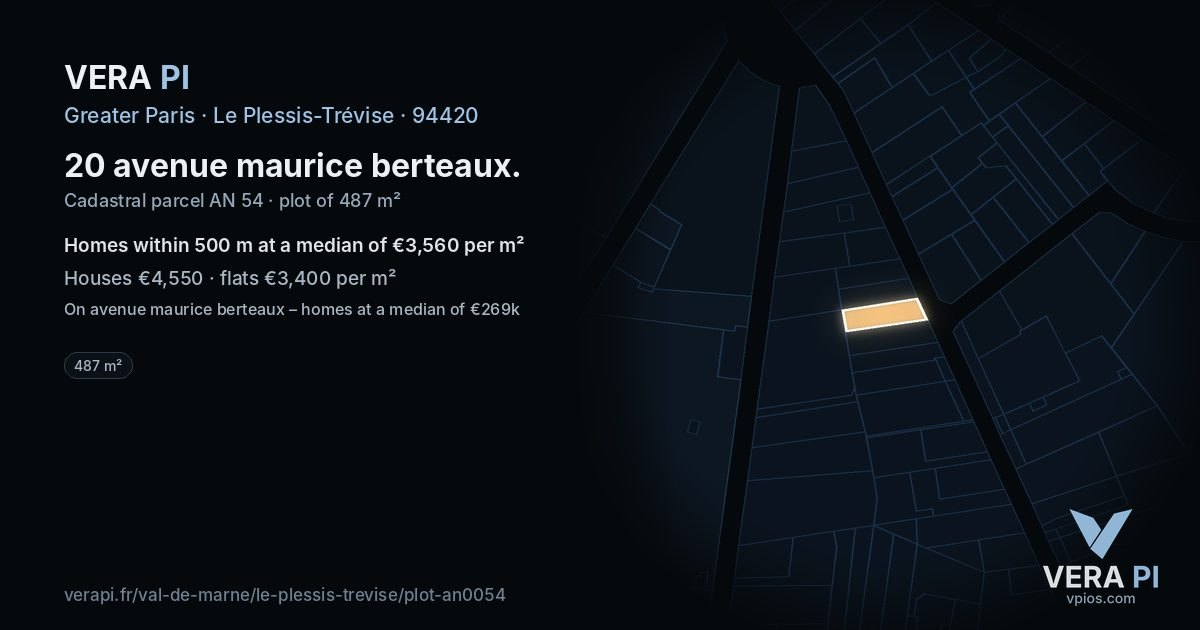 20 avenue maurice berteaux, Le Plessis-Trévise at night – the plot lit, the parcels around coloured by the prices near them