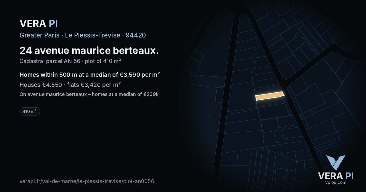 24 avenue maurice berteaux, Le Plessis-Trévise at night – the plot lit, the parcels around coloured by the prices near them