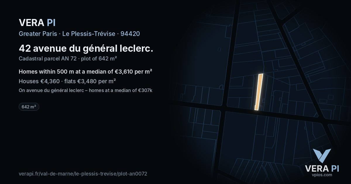 42 avenue du général leclerc, Le Plessis-Trévise at night – the plot lit, the parcels around coloured by the prices near them