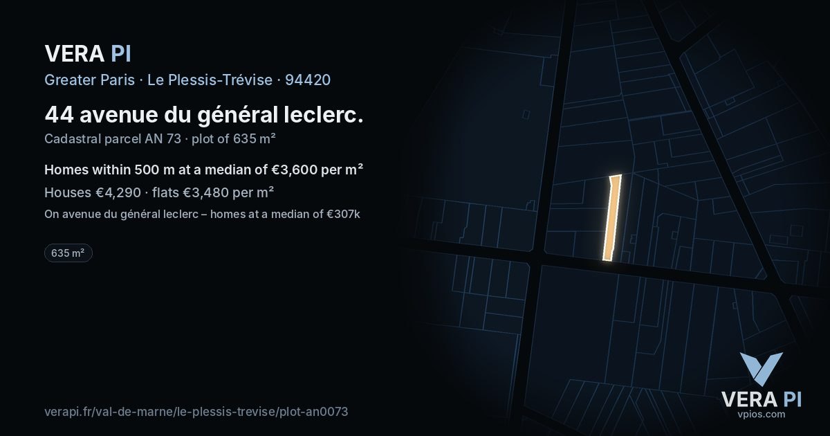 44 avenue du général leclerc, Le Plessis-Trévise at night – the plot lit, the parcels around coloured by the prices near them