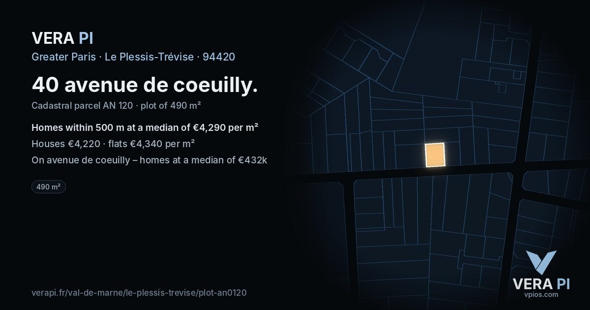 40 avenue de coeuilly, Le Plessis-Trévise at night – the plot lit, the parcels around coloured by the prices near them