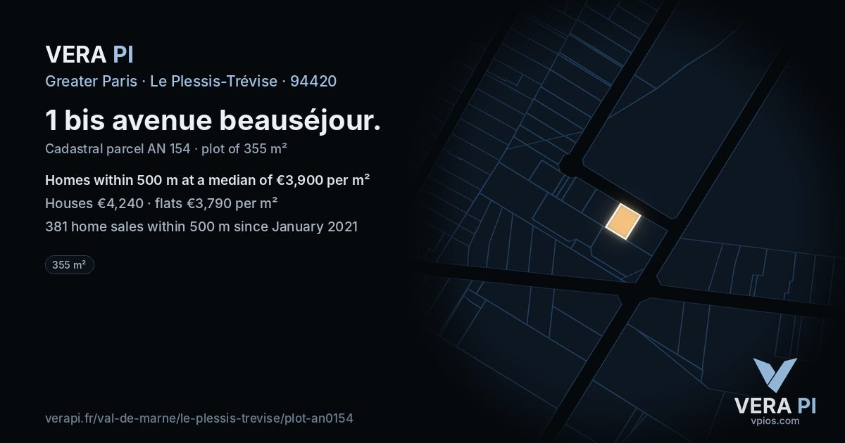 1 bis avenue beauséjour, Le Plessis-Trévise at night – the plot lit, the parcels around coloured by the prices near them