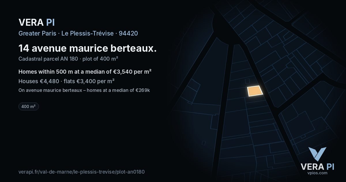 14 avenue maurice berteaux, Le Plessis-Trévise at night – the plot lit, the parcels around coloured by the prices near them