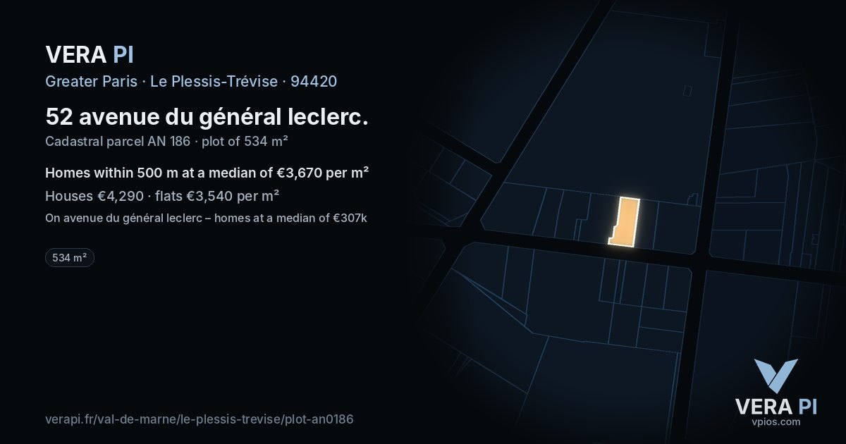 52 avenue du général leclerc, Le Plessis-Trévise at night – the plot lit, the parcels around coloured by the prices near them