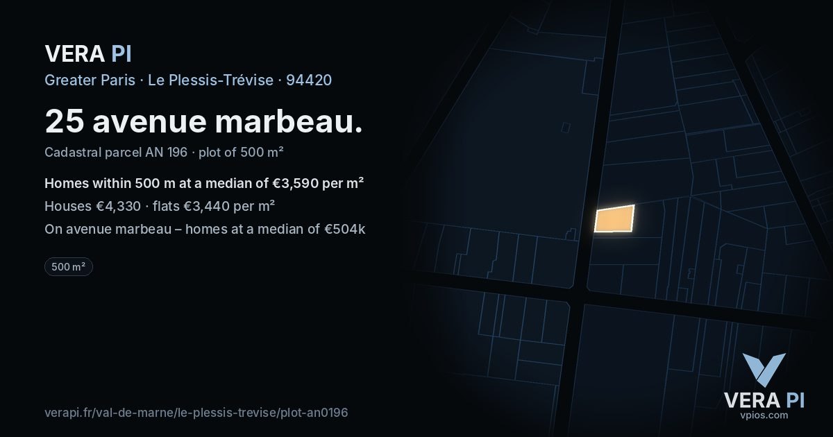 25 avenue marbeau, Le Plessis-Trévise at night – the plot lit, the parcels around coloured by the prices near them