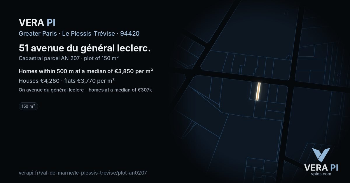 51 avenue du général leclerc, Le Plessis-Trévise at night – the plot lit, the parcels around coloured by the prices near them