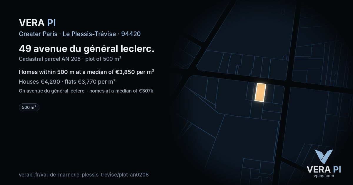 49 avenue du général leclerc, Le Plessis-Trévise at night – the plot lit, the parcels around coloured by the prices near them