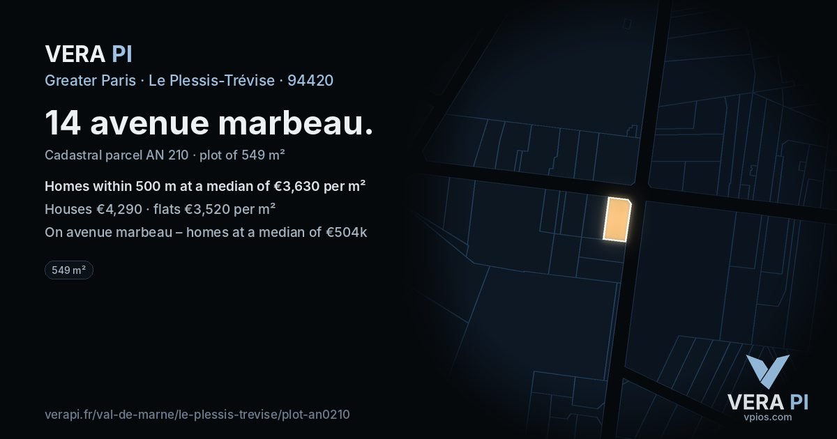 14 avenue marbeau, Le Plessis-Trévise at night – the plot lit, the parcels around coloured by the prices near them