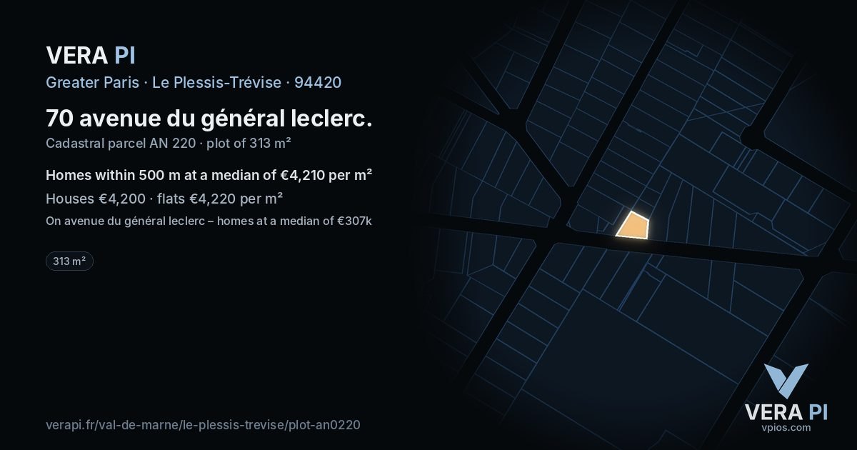 70 avenue du général leclerc, Le Plessis-Trévise at night – the plot lit, the parcels around coloured by the prices near them