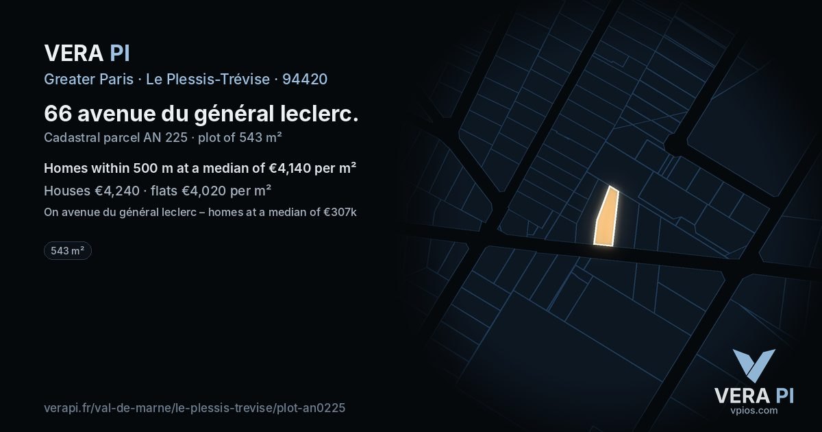 66 avenue du général leclerc, Le Plessis-Trévise at night – the plot lit, the parcels around coloured by the prices near them
