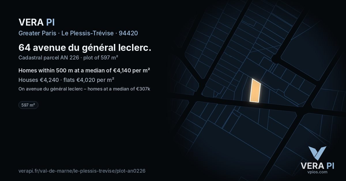 64 avenue du général leclerc, Le Plessis-Trévise at night – the plot lit, the parcels around coloured by the prices near them