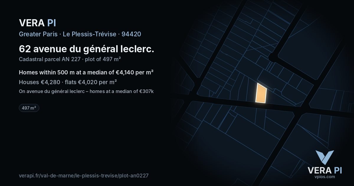 62 avenue du général leclerc, Le Plessis-Trévise at night – the plot lit, the parcels around coloured by the prices near them