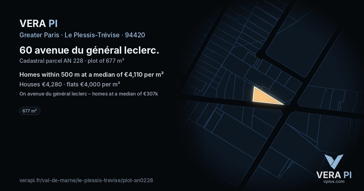 60 avenue du général leclerc, Le Plessis-Trévise at night – the plot lit, the parcels around coloured by the prices near them