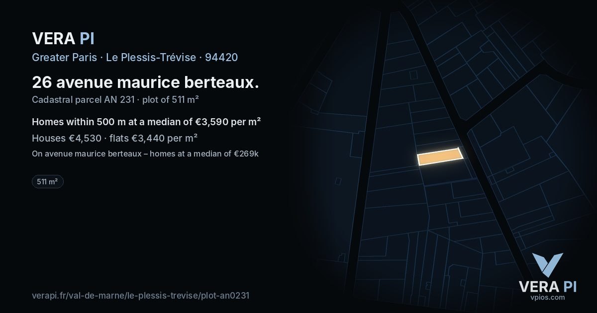 26 avenue maurice berteaux, Le Plessis-Trévise at night – the plot lit, the parcels around coloured by the prices near them