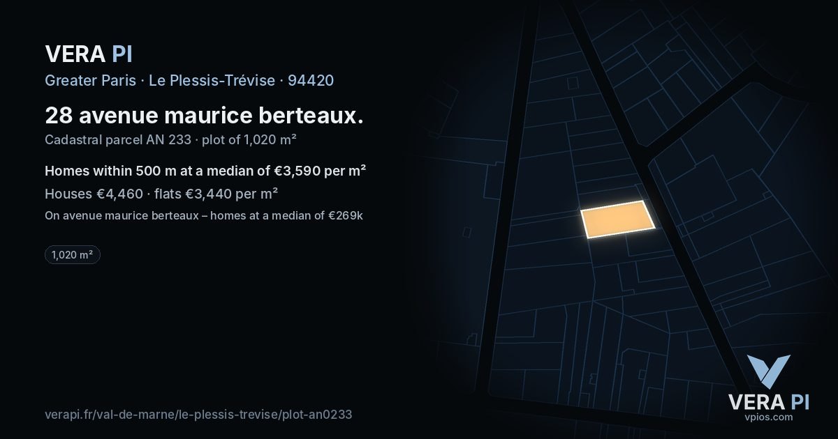28 avenue maurice berteaux, Le Plessis-Trévise at night – the plot lit, the parcels around coloured by the prices near them