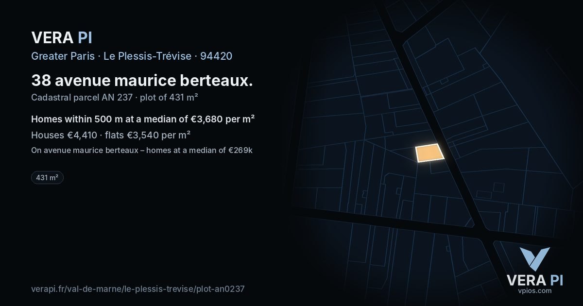 38 avenue maurice berteaux, Le Plessis-Trévise at night – the plot lit, the parcels around coloured by the prices near them