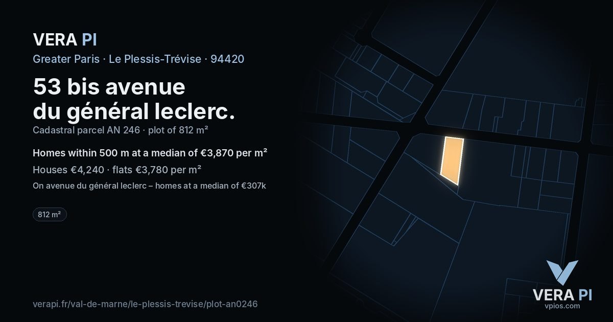 53 bis avenue du général leclerc, Le Plessis-Trévise at night – the plot lit, the parcels around coloured by the prices near them