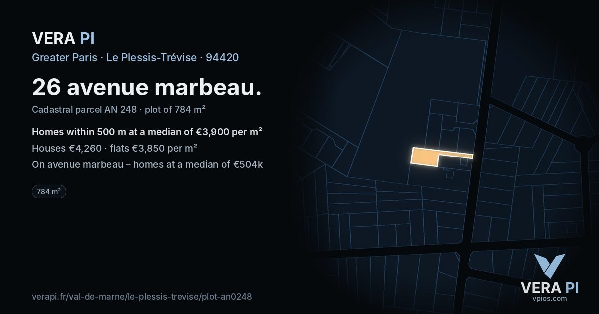 26 avenue marbeau, Le Plessis-Trévise at night – the plot lit, the parcels around coloured by the prices near them