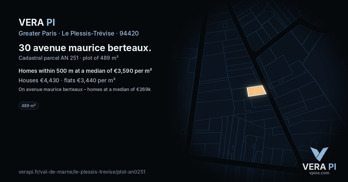 30 avenue maurice berteaux, Le Plessis-Trévise at night – the plot lit, the parcels around coloured by the prices near them