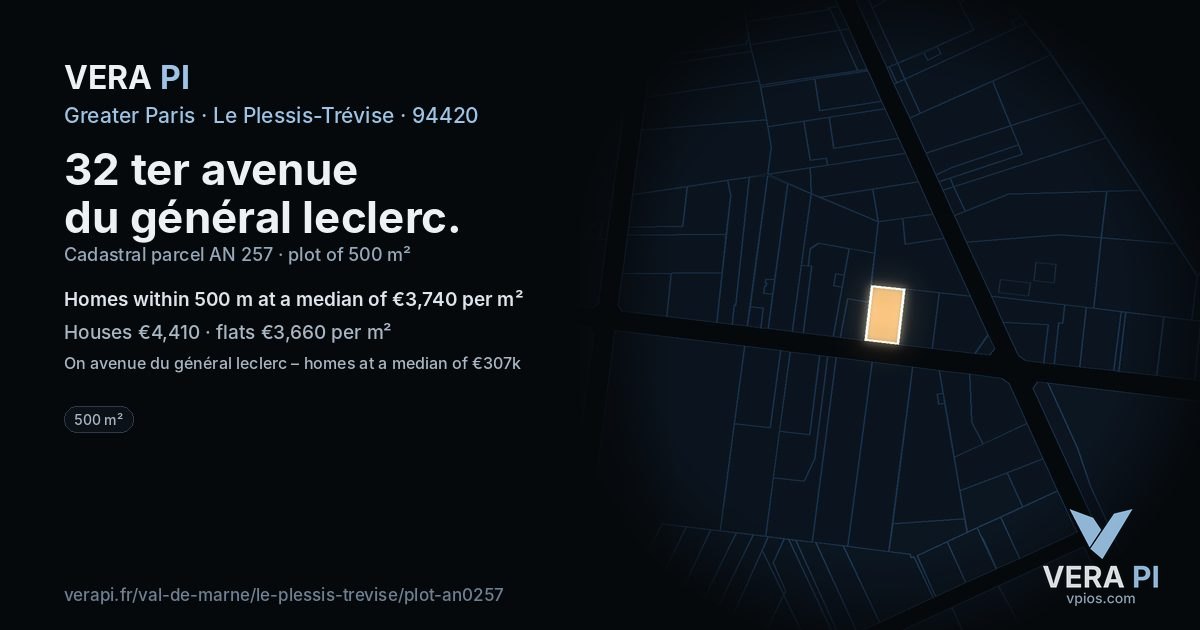 32 ter avenue du général leclerc, Le Plessis-Trévise at night – the plot lit, the parcels around coloured by the prices near them