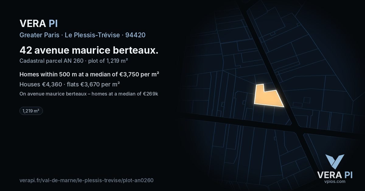42 avenue maurice berteaux, Le Plessis-Trévise at night – the plot lit, the parcels around coloured by the prices near them