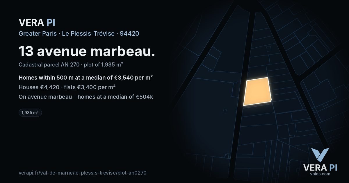 13 avenue marbeau, Le Plessis-Trévise at night – the plot lit, the parcels around coloured by the prices near them
