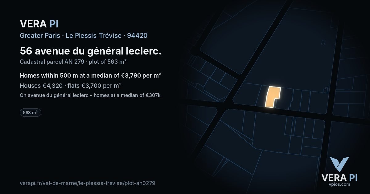 56 avenue du général leclerc, Le Plessis-Trévise at night – the plot lit, the parcels around coloured by the prices near them