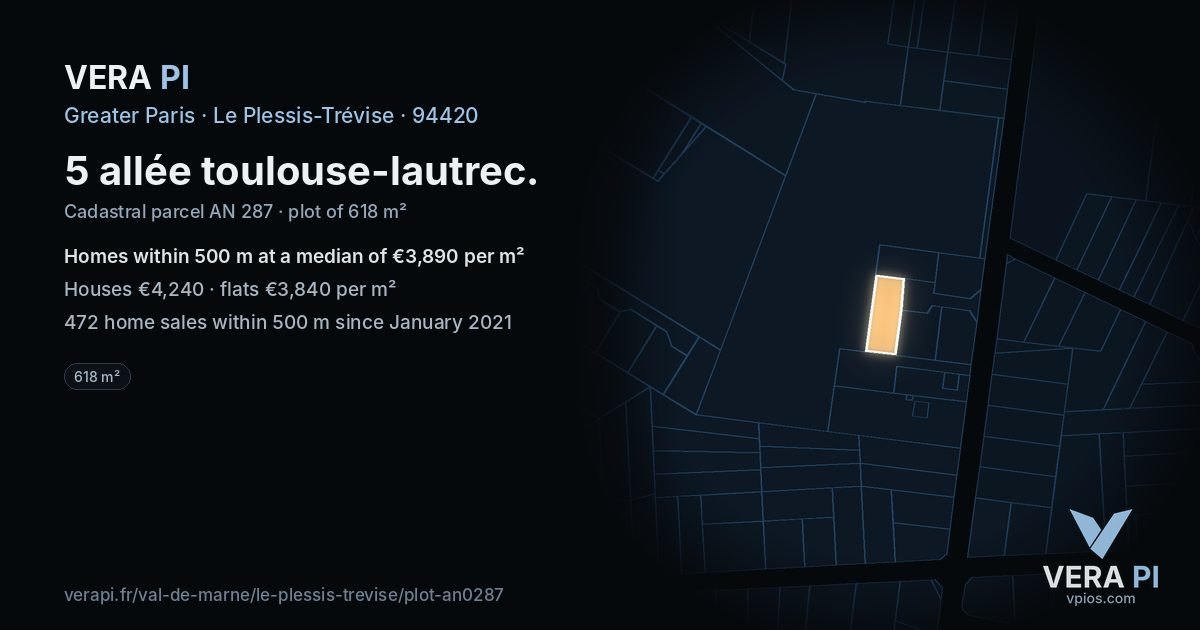5 allée toulouse-lautrec, Le Plessis-Trévise at night – the plot lit, the parcels around coloured by the prices near them