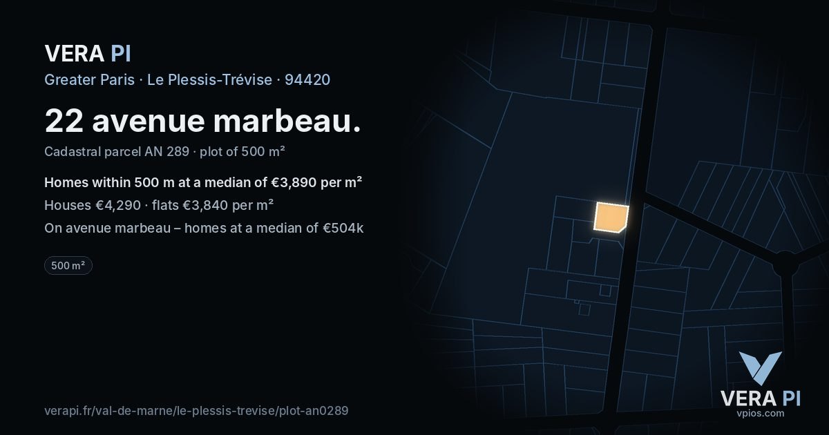 22 avenue marbeau, Le Plessis-Trévise at night – the plot lit, the parcels around coloured by the prices near them