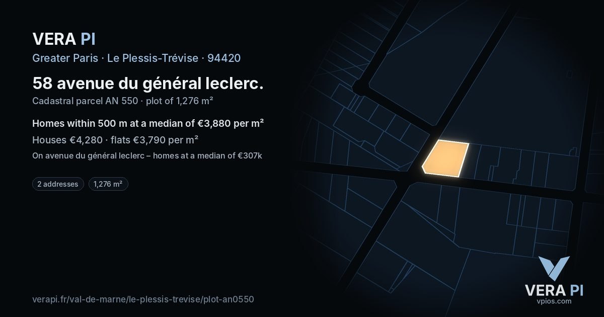 58 avenue du général leclerc, Le Plessis-Trévise at night – the plot lit, the parcels around coloured by the prices near them