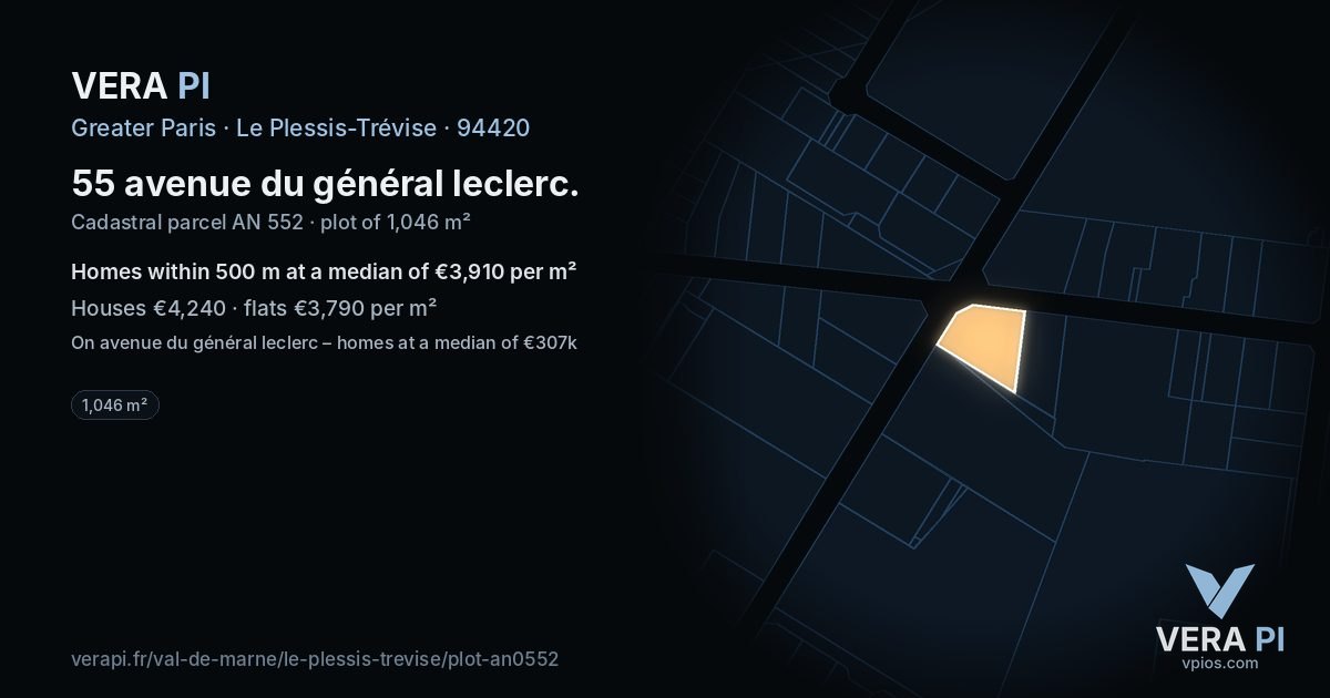 55 avenue du général leclerc, Le Plessis-Trévise at night – the plot lit, the parcels around coloured by the prices near them