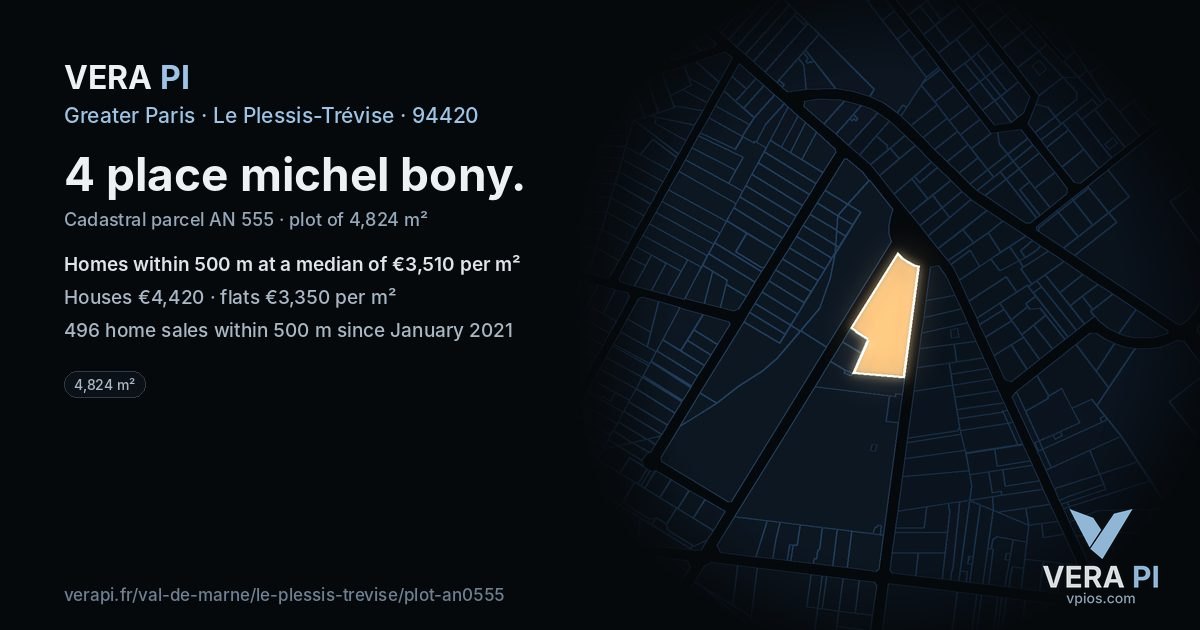 4 place michel bony, Le Plessis-Trévise at night – the plot lit, the parcels around coloured by the prices near them