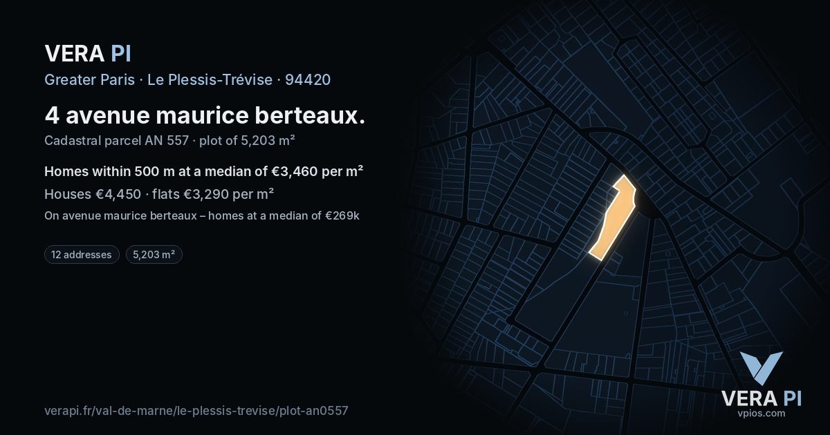 4 avenue maurice berteaux, Le Plessis-Trévise at night – the plot lit, the parcels around coloured by the prices near them