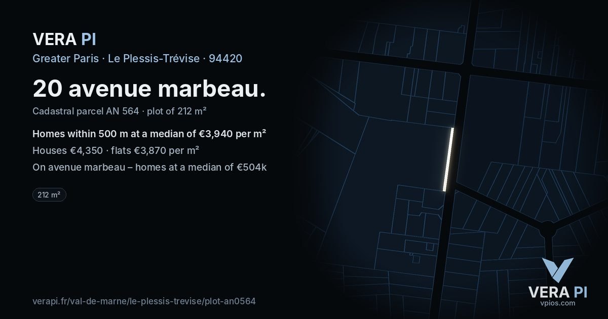 20 avenue marbeau, Le Plessis-Trévise at night – the plot lit, the parcels around coloured by the prices near them