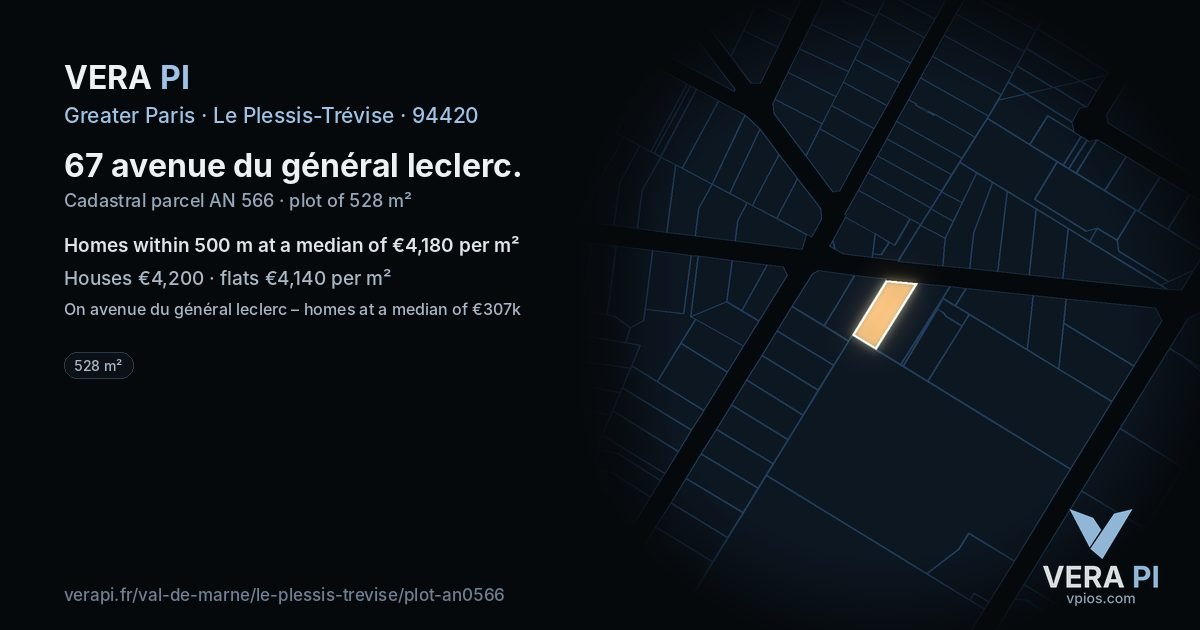 67 avenue du général leclerc, Le Plessis-Trévise at night – the plot lit, the parcels around coloured by the prices near them