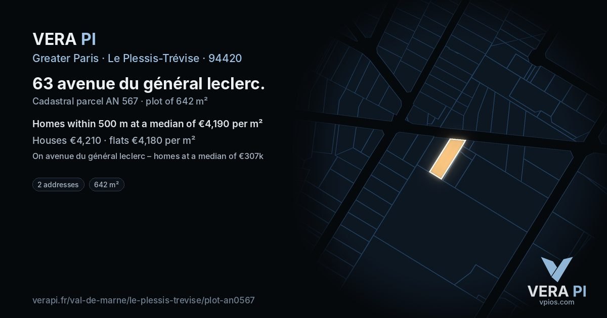 63 avenue du général leclerc, Le Plessis-Trévise at night – the plot lit, the parcels around coloured by the prices near them