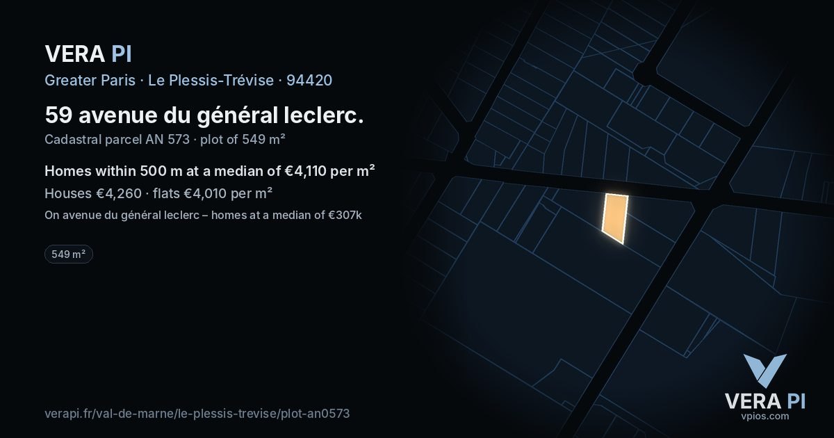 59 avenue du général leclerc, Le Plessis-Trévise at night – the plot lit, the parcels around coloured by the prices near them