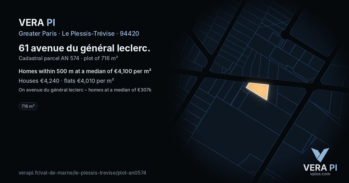 61 avenue du général leclerc, Le Plessis-Trévise at night – the plot lit, the parcels around coloured by the prices near them
