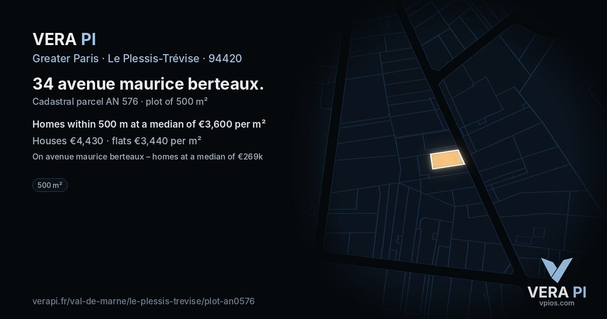 34 avenue maurice berteaux, Le Plessis-Trévise at night – the plot lit, the parcels around coloured by the prices near them