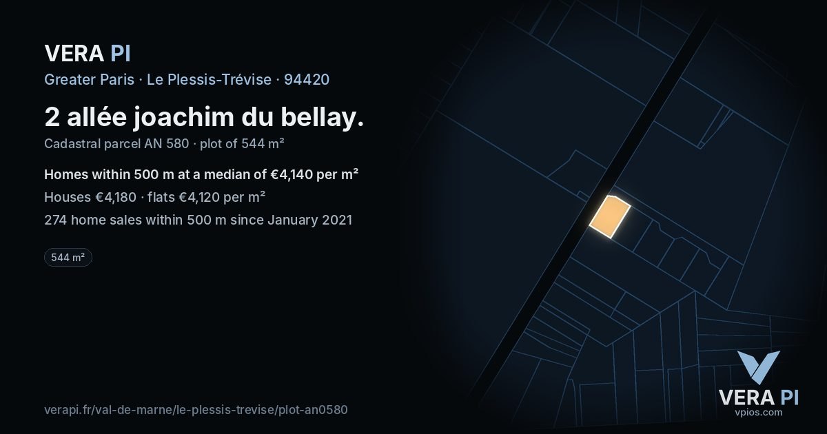 2 allée joachim du bellay, Le Plessis-Trévise at night – the plot lit, the parcels around coloured by the prices near them