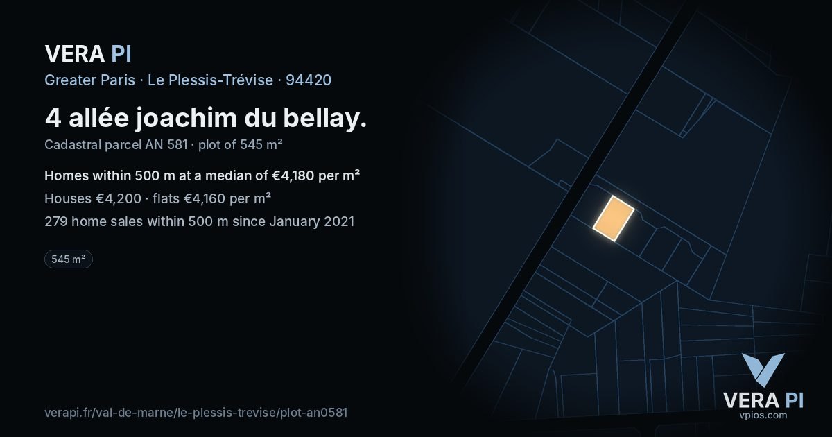 4 allée joachim du bellay, Le Plessis-Trévise at night – the plot lit, the parcels around coloured by the prices near them