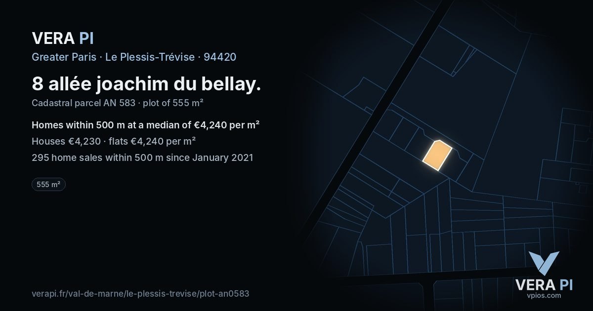 8 allée joachim du bellay, Le Plessis-Trévise at night – the plot lit, the parcels around coloured by the prices near them