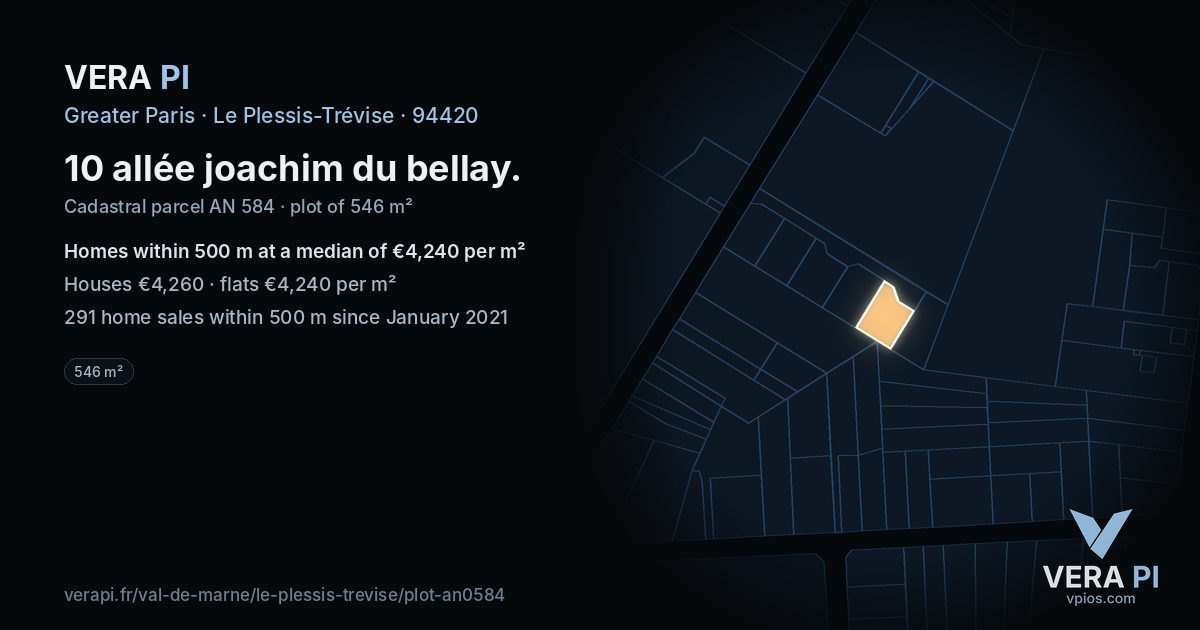 10 allée joachim du bellay, Le Plessis-Trévise at night – the plot lit, the parcels around coloured by the prices near them