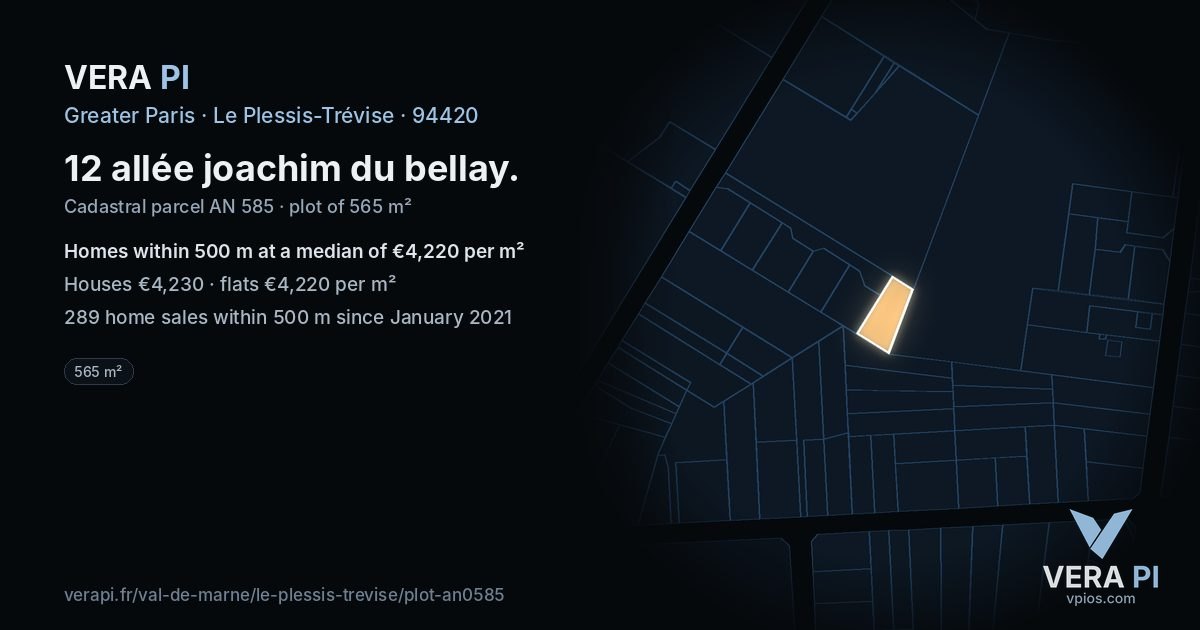 12 allée joachim du bellay, Le Plessis-Trévise at night – the plot lit, the parcels around coloured by the prices near them