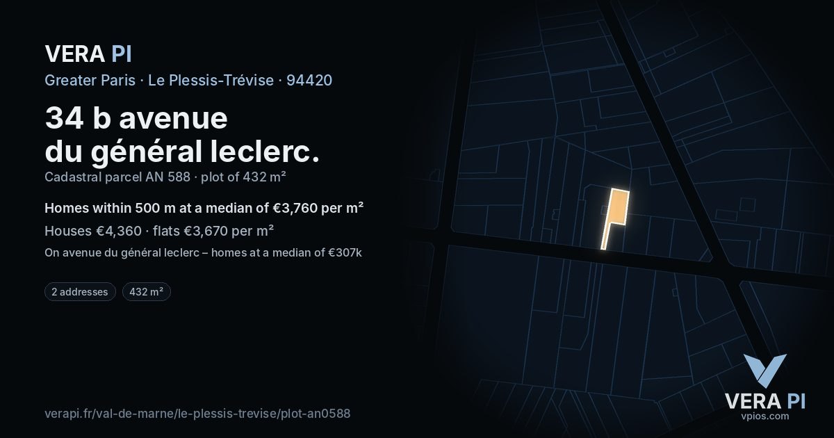 34 b avenue du général leclerc, Le Plessis-Trévise at night – the plot lit, the parcels around coloured by the prices near them